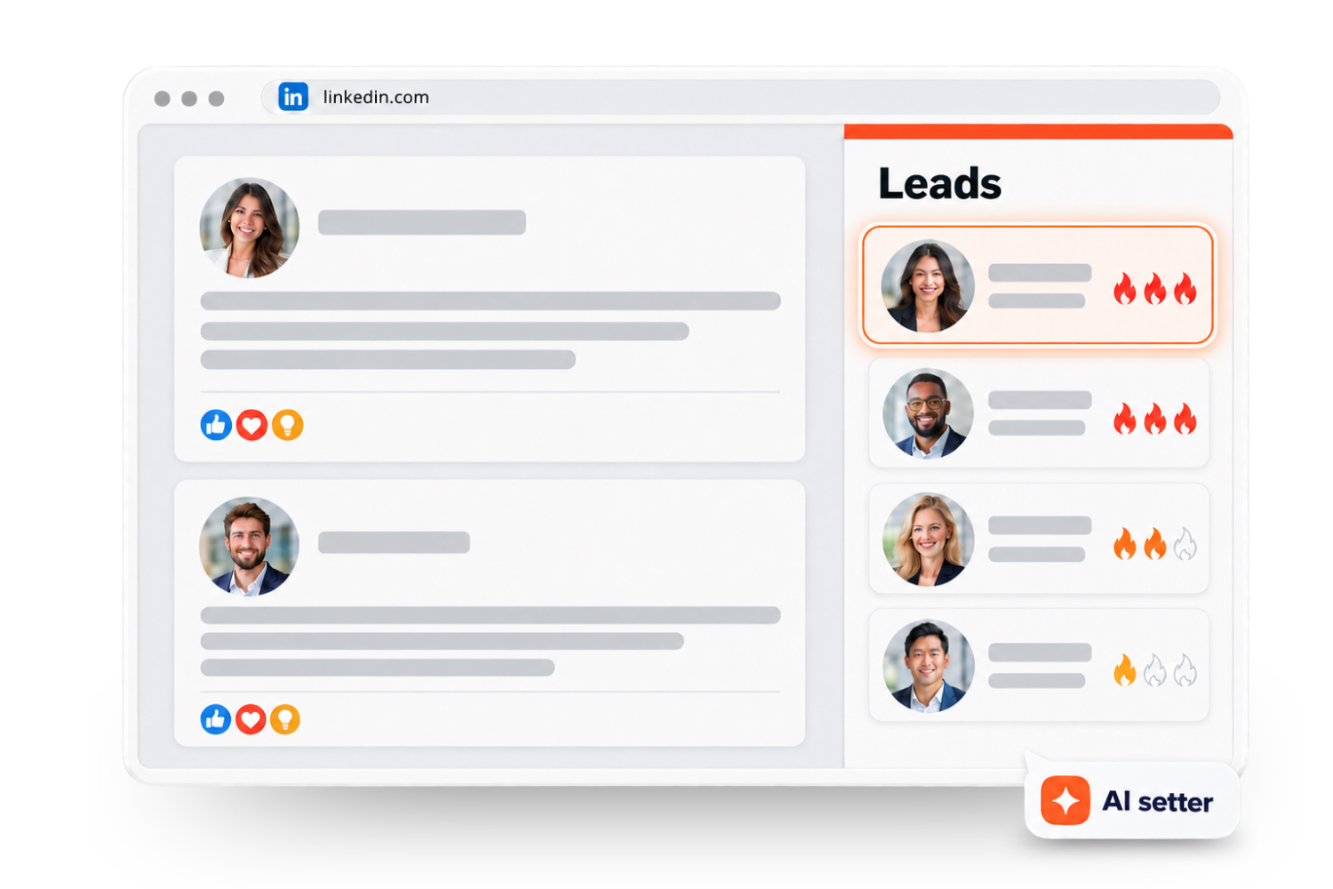 The EngageFast panel scoring LinkedIn leads inside the browser